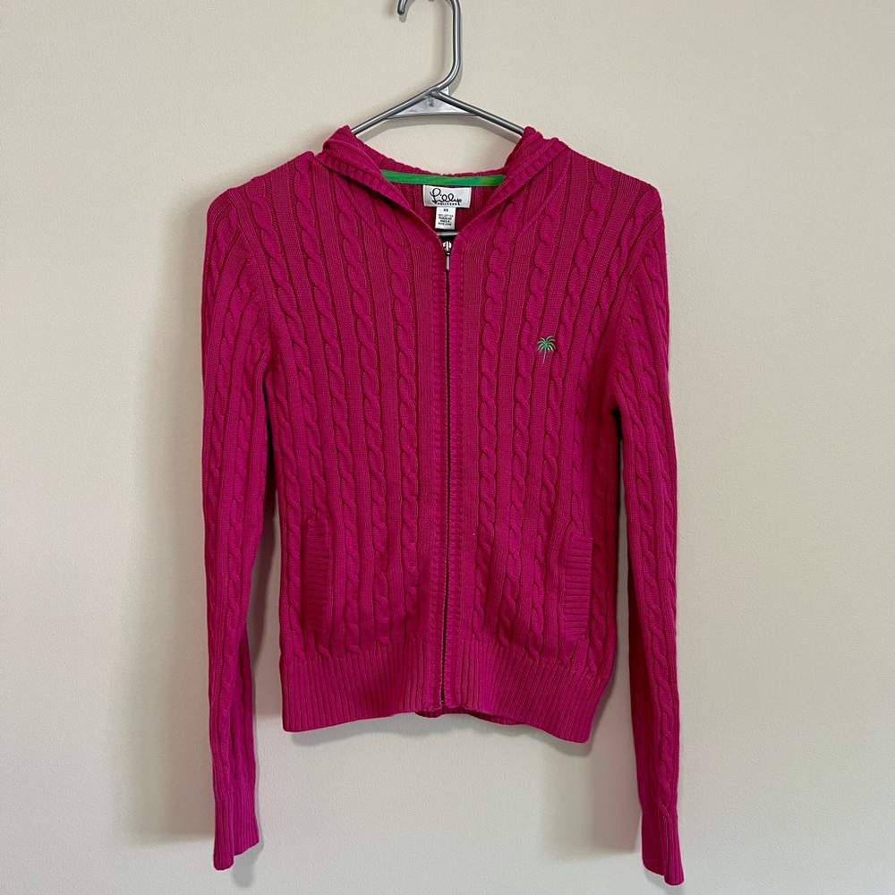 White label vintage Lilly Pulitzer pink cable knit full zip hoodie